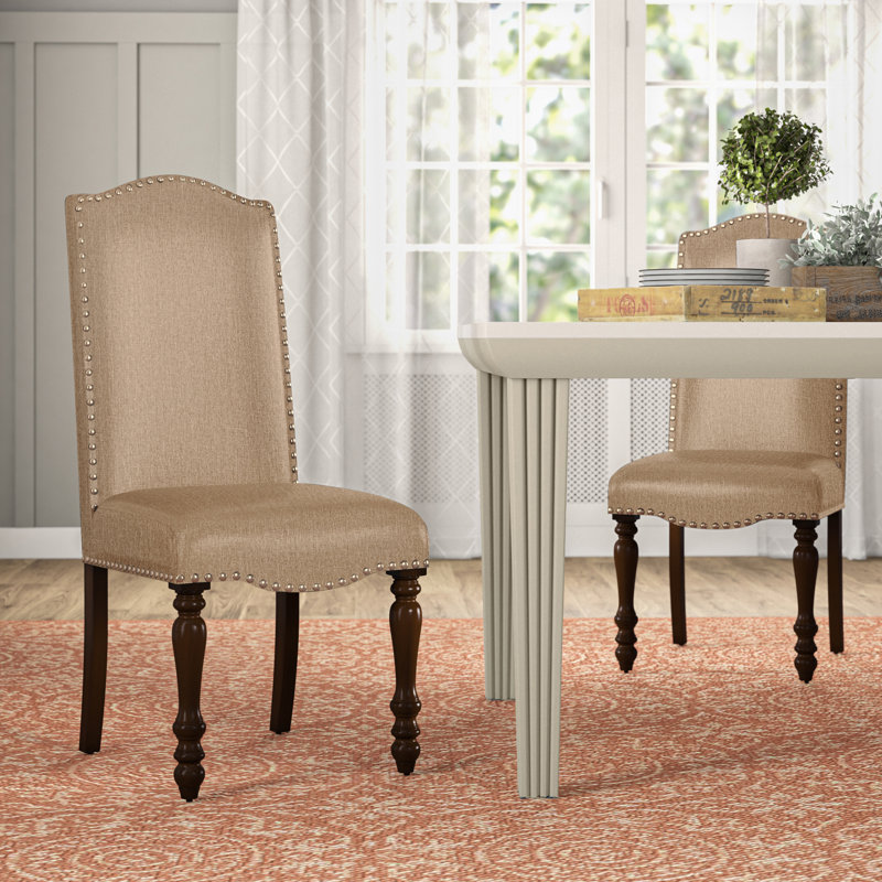 Chaise de salle à manger rembourrée latérale Hilliard, Lin - beige