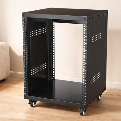 Jet Black 12U AV Rack Stand, Sheet Metal 500 lbs Capacity for Network Stereo and Recording Studio Equipment Storage