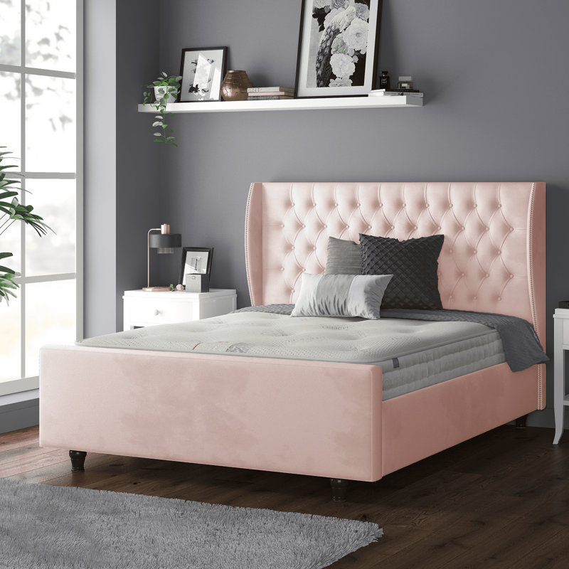 Bartelt Upholstered Bed, Pink, Double (4'6)