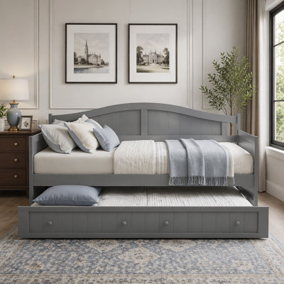 Twin Wooden Daybed with Trundle Bed, Sofa Bed for Bedroom Living Room