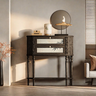 Walnut Wood Cabinet with Double Drawers