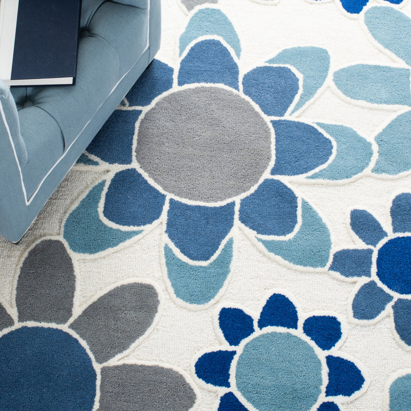 Tapis gris / bleu en laine touffeté à la main Asdvadzadur, Carré 5 pi