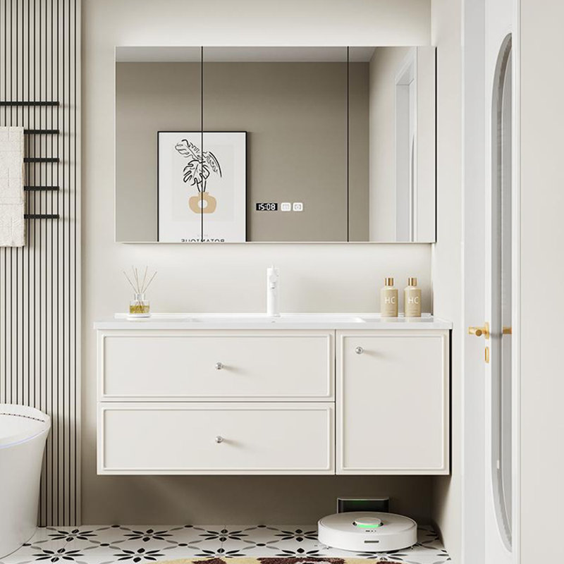 Armoire de salle de bain simple de style nordique, H 19,7 po x l 47,2 po x P 19,7 po, Blanc cassé