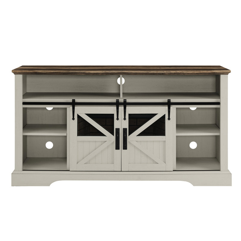 Meuble télé électrique pour foyer 60 po - blanc jasmin. Chaleur 1500W, effet de flamme réaliste, double protection, structure stable 60 po. 4 choix de luminosité, capteur de porte de 5000 heures inclus.