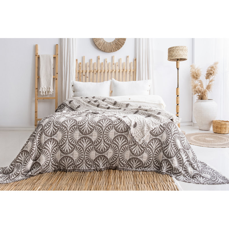 Gingko Muslin Bed Blanket, Brown