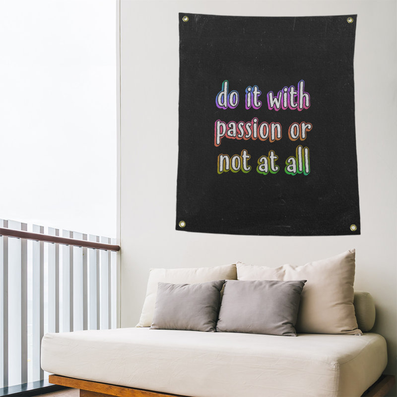 Tapisserie tableau noir en polyester citation passion, H 80 po x l 59 po, Arc-en-ciel