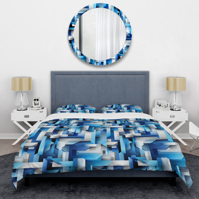 Ensemble de housse de couette en microfibre à rayures bleues et blanches Dynamic Blue