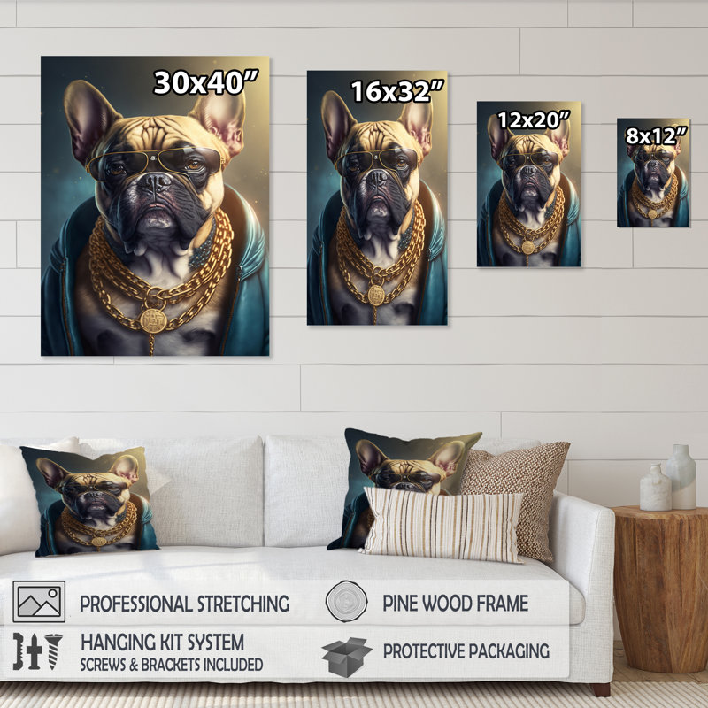 «Frenchie Gangster in NYC IV», impression sur toile, H 20 po x l 12 po x P 1 po, Toile tendue