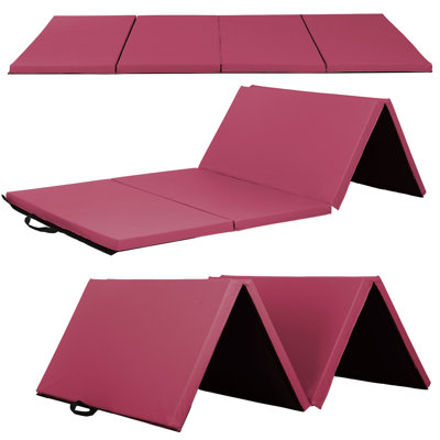 Gymnastics Mat 4 Folding Tumbling Mat PU Leather Exercise Mat Gym Mat Indoor Outdoor Extra Thick High Density Aerobics Mat Yoga Mat With Carrying Handles For MMA Yoga Stretching Gymnastics Home Gym