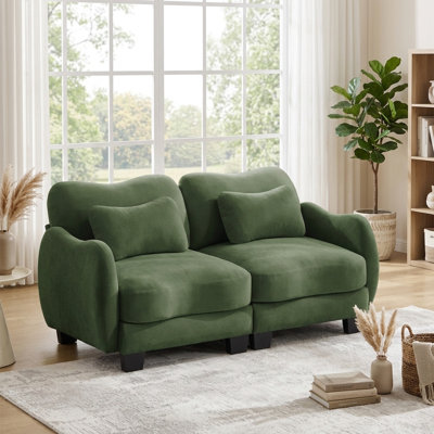 70.8" W Cloud Curve Loveseat Sofa with Lumbar Pillow and Easy Assembly Green Chenille