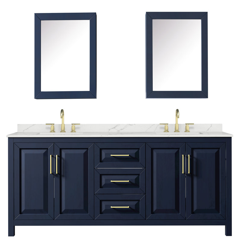 Daria 80'' W Vanity, White Quartz, Blue, Brushed Gold