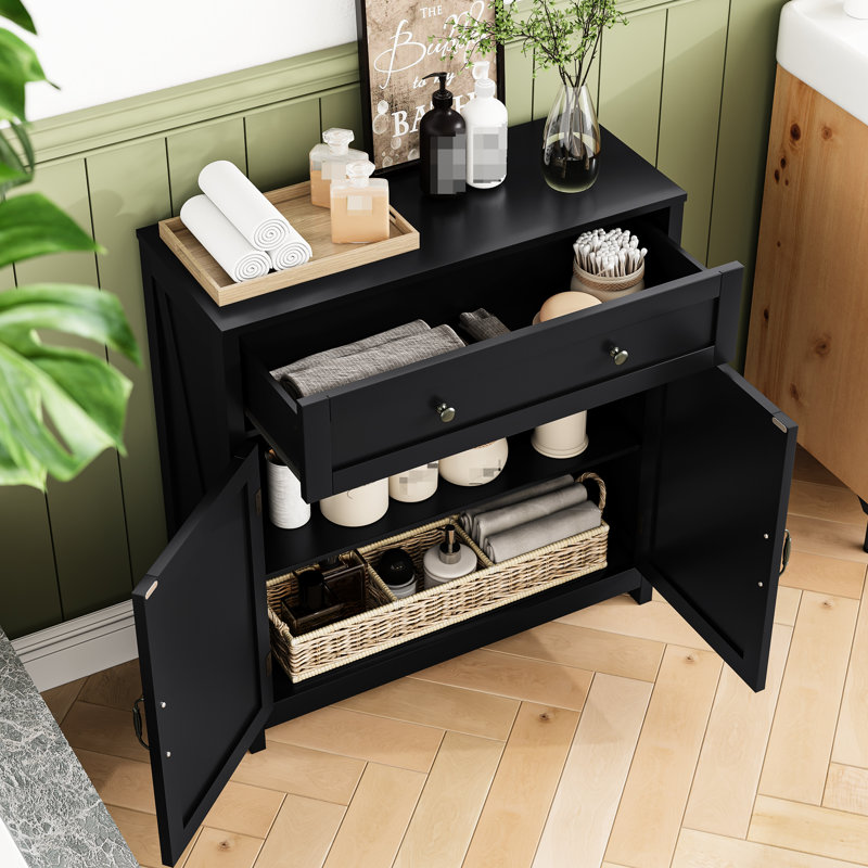 Storage Cabinet With Drawer And Adjustable Shelf In Black Kitchen Shelf, Finish