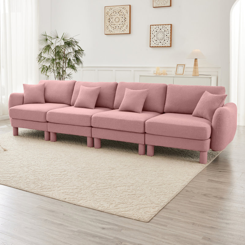 Canapé 4 places avec accoudoirs en forme de coquillage Boucle, Rose