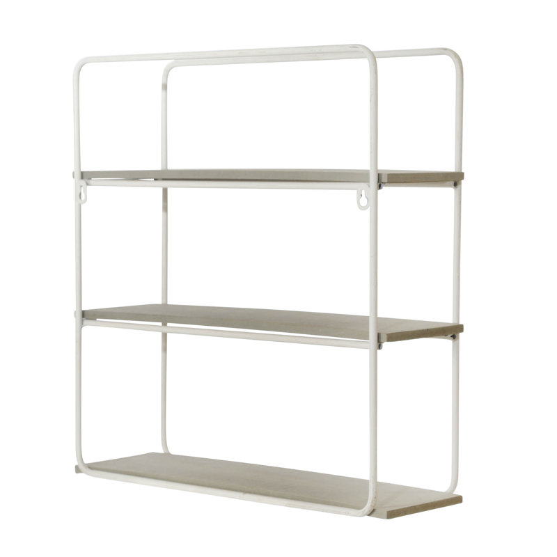 Metal and Wood Wall Shelf with Iron Frame and Plywood Shelving - Industrial Wall-Mounted Storage Rack with Three Open Tiers and Minimalist Rounded Edge Design for Versatile Room Organization