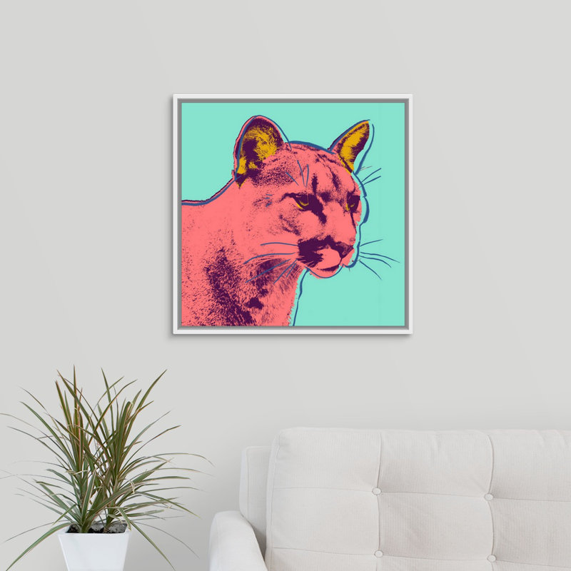 « puma » par the novogratz-painting on toile, H 20 po x l 20 po x P 1,25 po, Cadre flottant blanc
