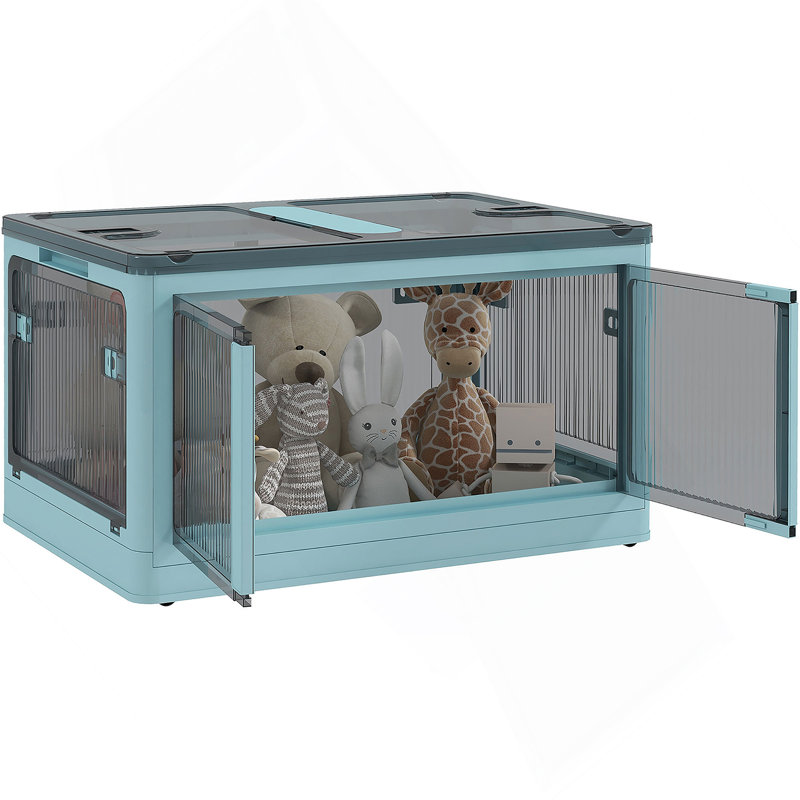 Bacs de rangement empilables avec couvercles, roues et pliables, Bleu