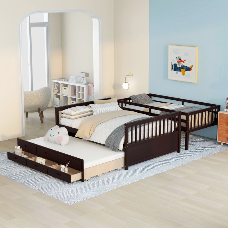 Gandee Kids Twin Over Full Bunk Bed with Trundle with Drawers, Espresso