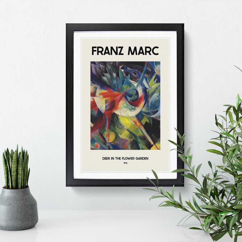 Deer In The Flower Garden by Franz Marc - Single Picture Frame Print, Black Framed, 65cm H x 48cm W x 2cm D