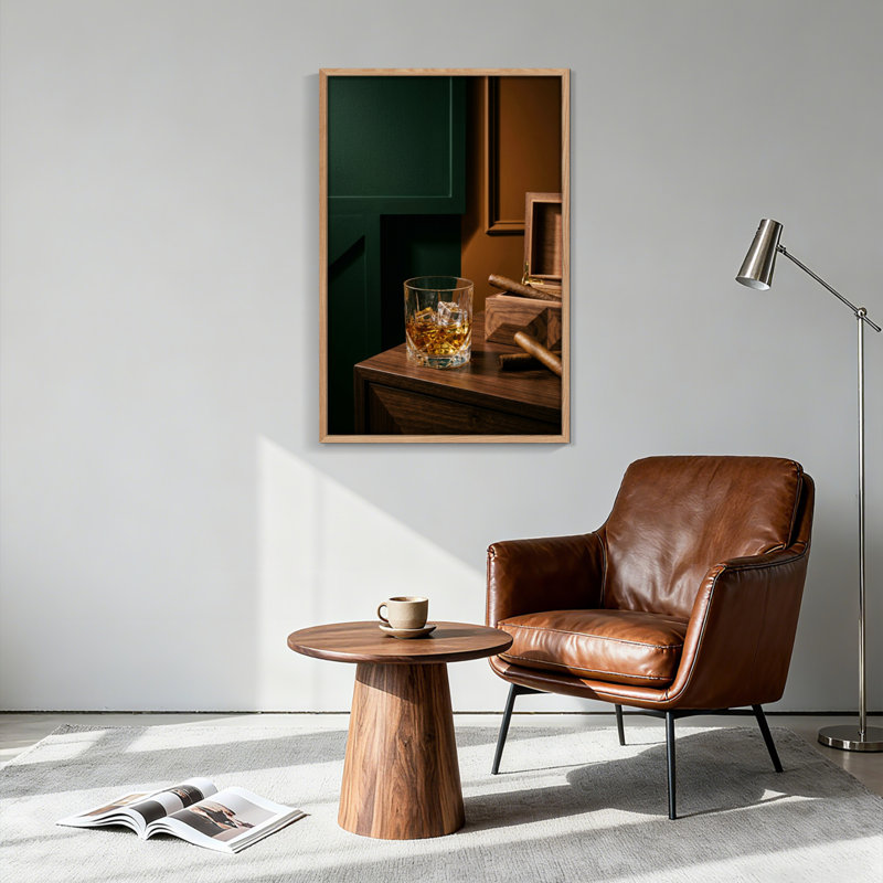 Ensemble de 1 tableau sur toile représentant un cigare et du whisky, 48"H x 32"W, Natural