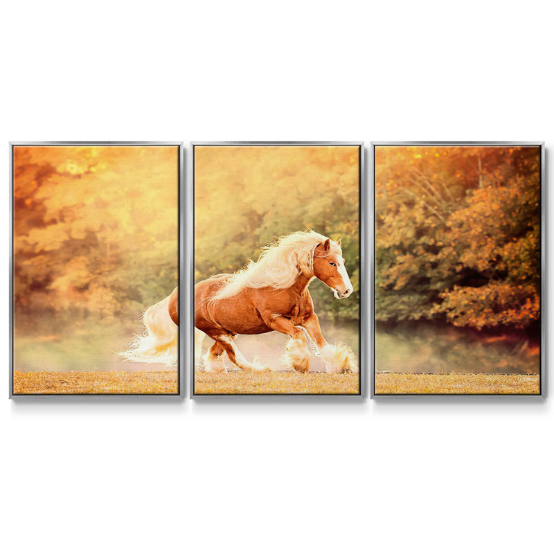 3 pièces Horse Motion II, Argent, H 40 po x l 78 po x P 2 po