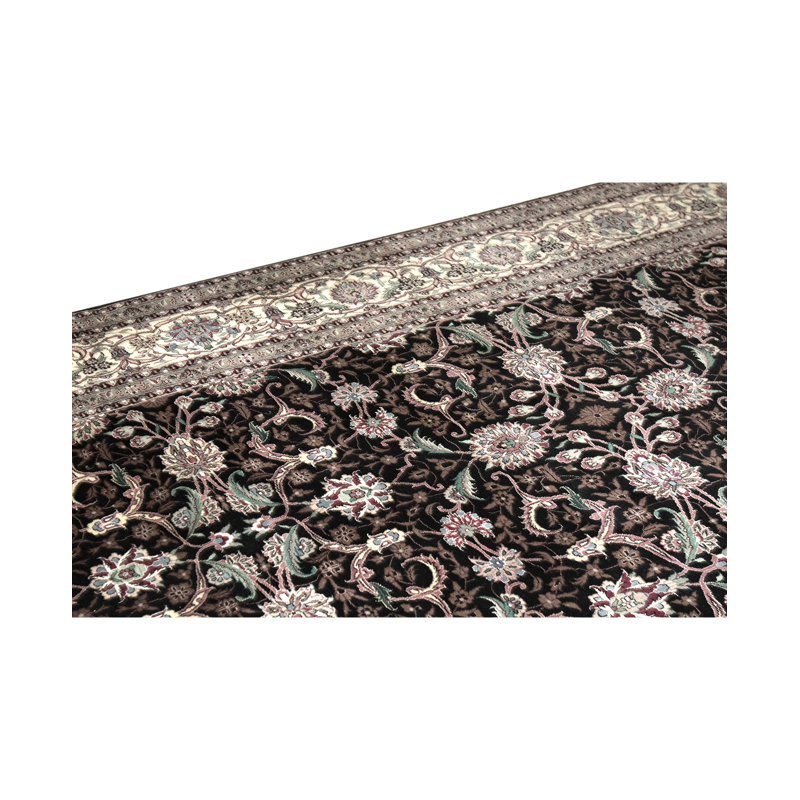 Tapis noir et ivoire de haute qualité noué à la main