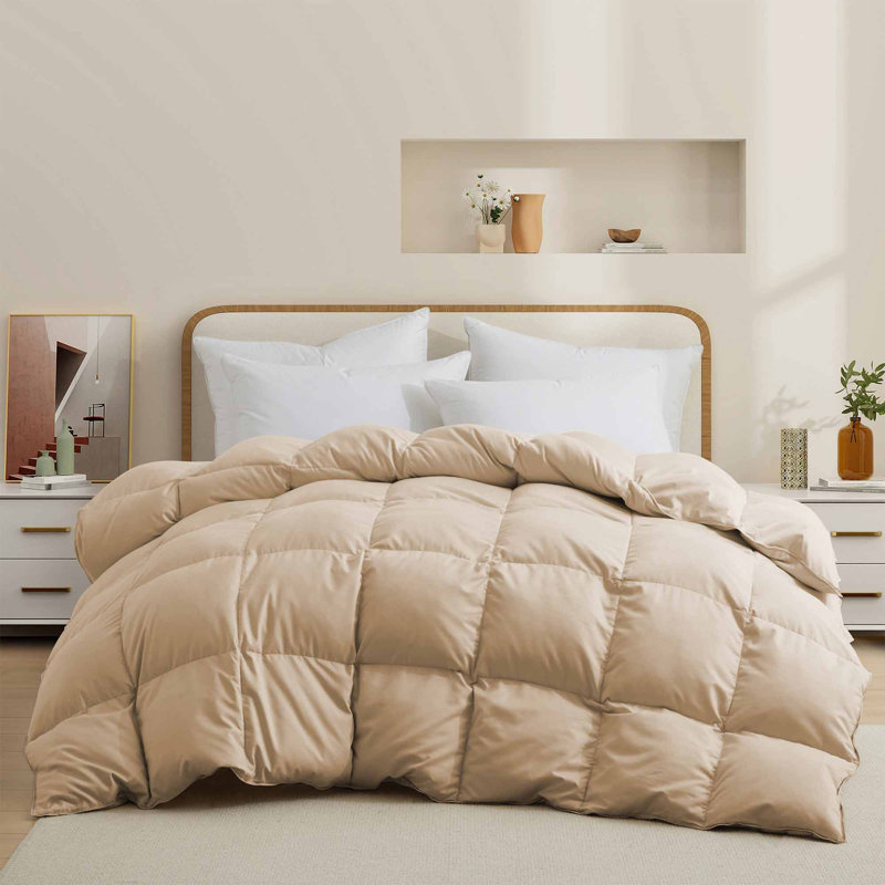 All Season Down Feather Fiber Comforter Duvet Insert with 8 Corner Tabs, California King, Beige