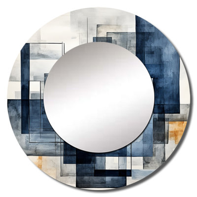 Indigo Illusion Abstract Shapes - Abstract Shapes Mirror, Modern Round Decorative Wall Mirror, Printed Metal Art