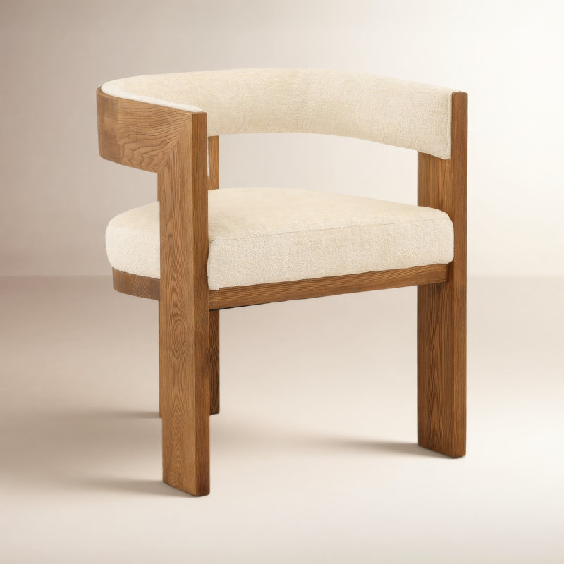 Nadia Ash Wood Upholstered Dining Chair, Natural, White