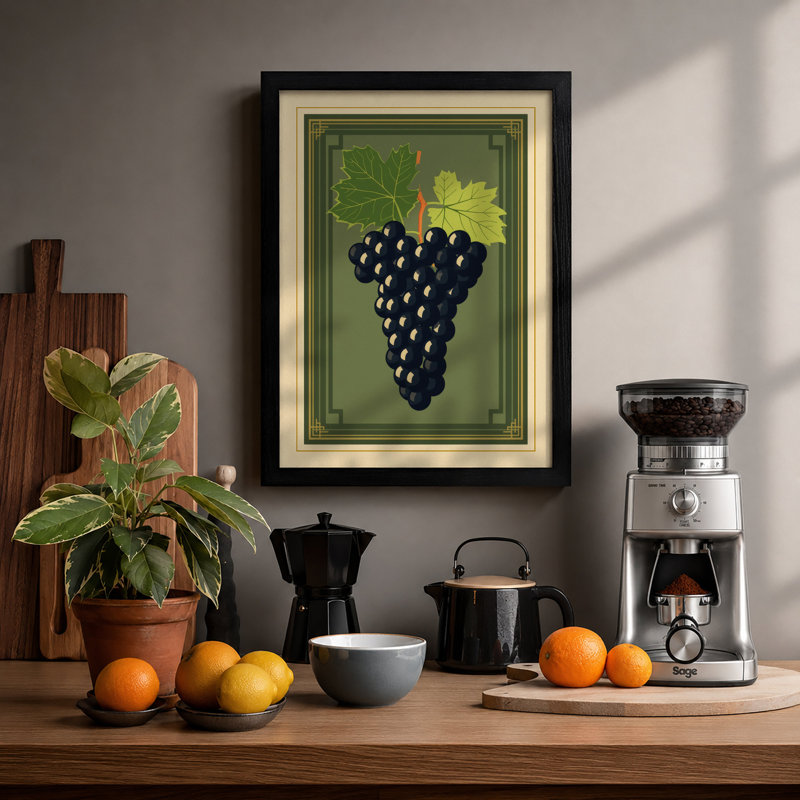 Grapes And Leaves Botanical - Print, A2 - 59.4 x 42.0 cm, Black