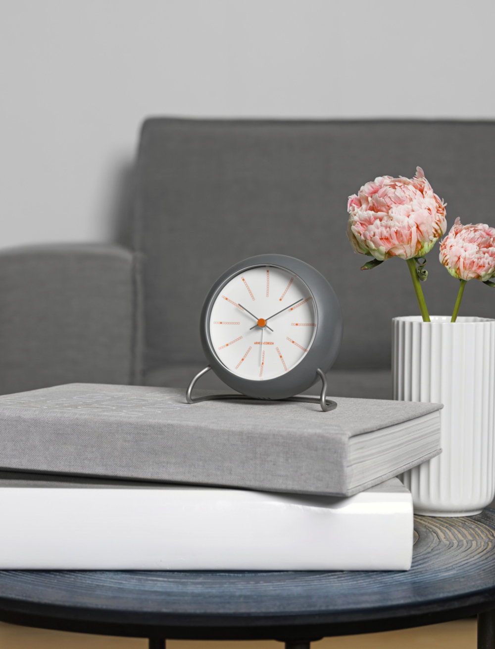 Bankers Analog Electric Tabletop Clock with Alarm, White/Dark Gray