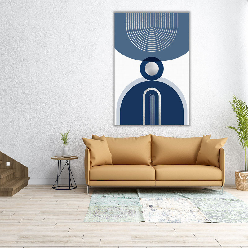 Art mural Mid-Century Glam bleu marine argenté, H 48 po x l 32 po