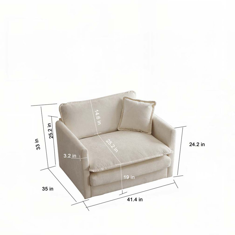 Fauteuil d'appoint en chenille rembourré avec repose-pieds, fauteuil club, Beige
