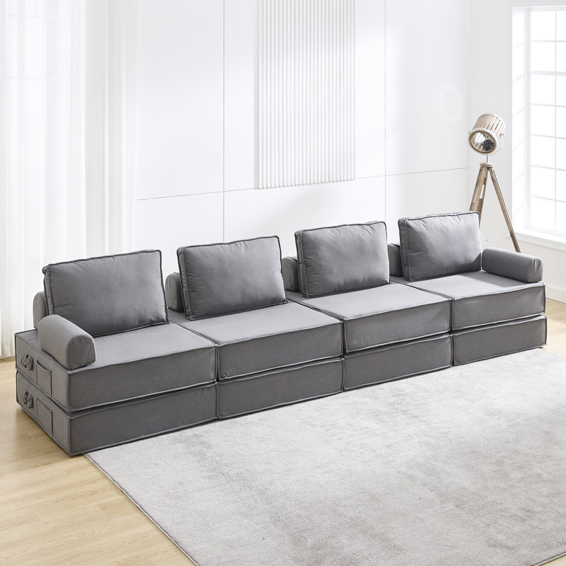 Canapé modulaire en cuir 4 pièces sans assemblage requis 4 pièces, Cuir gris assorti