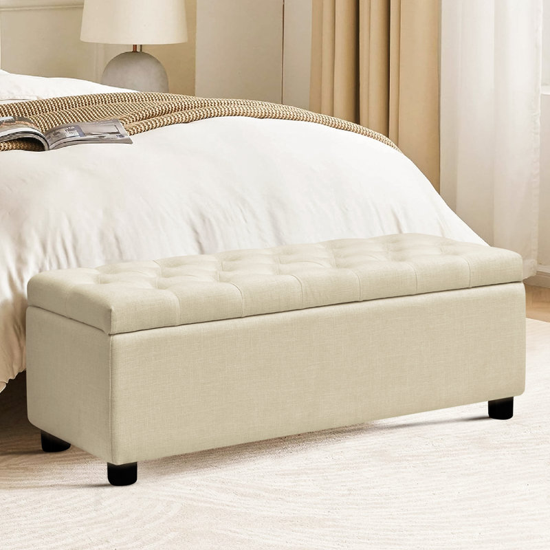Wade Logan Brizeth 42.25" Wide Tufted Solid Wood Rectangle Storage ...