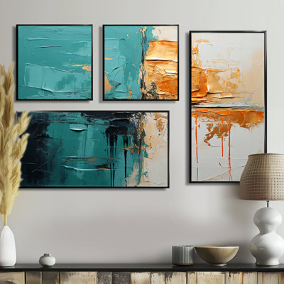 «Adventure in Turquoise Orange» - art mural turquoise 4 pièces