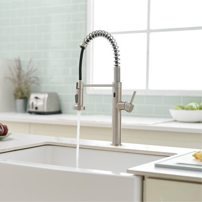 Touchless Kitchen Sink Faucet With Motion Sensor, Single Handle Brushed Nickel Look, Stainless Steel Material