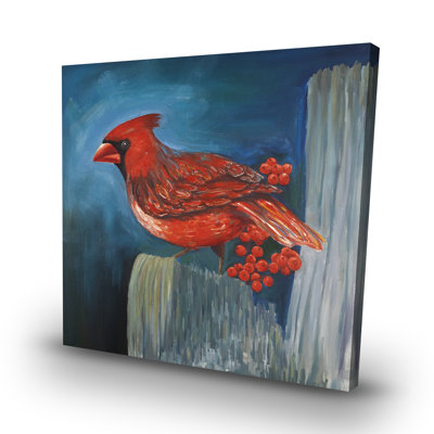 Redbreast bird on a branch - 32"x32" art on canvas
