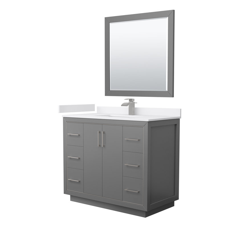 Icon 42'' W Single Vanity, Carrara, Satin Bronze, White