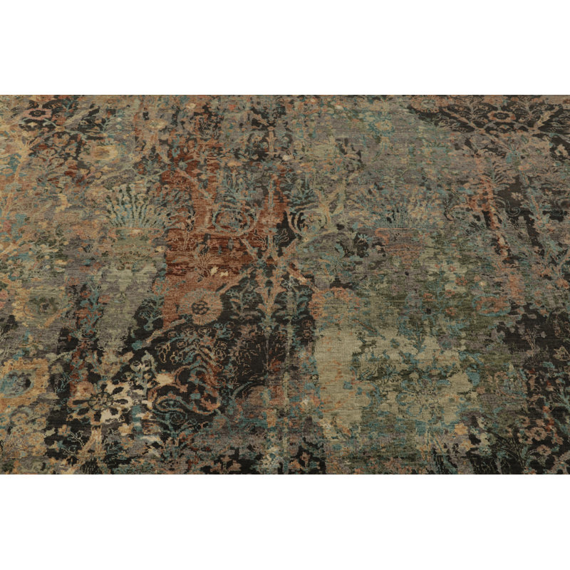 Rug & Kilim’S Modern -Inspired Rug In Rust, Black And Green Floral Pattern