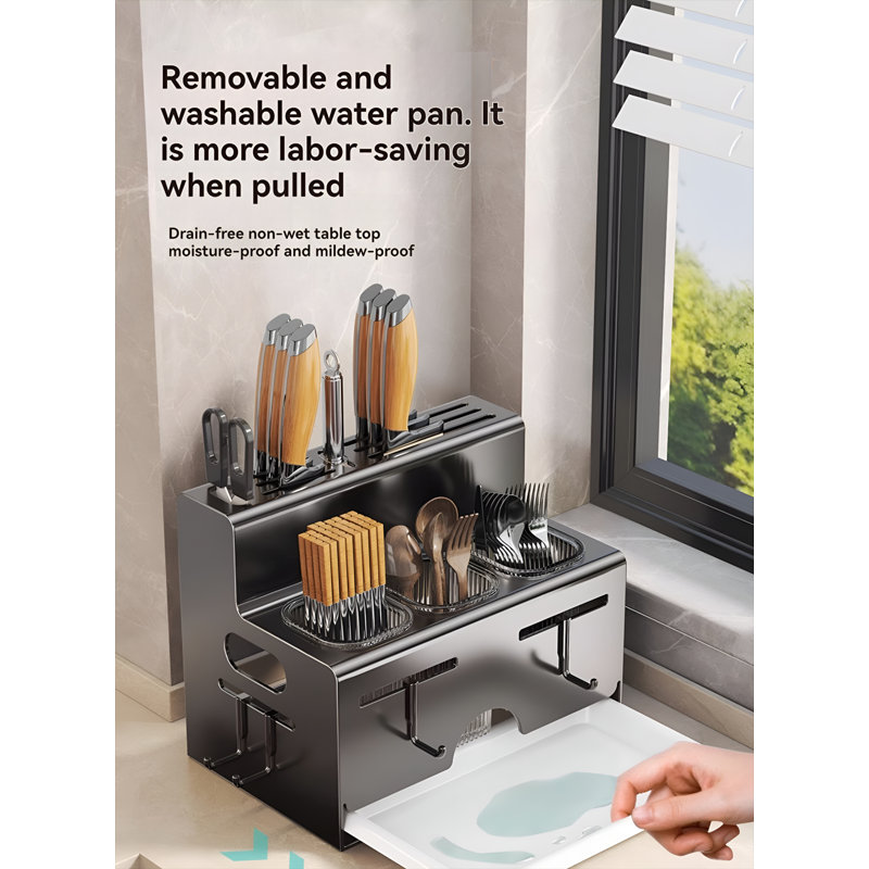 Simple And Stylish, Dual Use Design - Gun Gray Stainless Steel Knife Holder Set