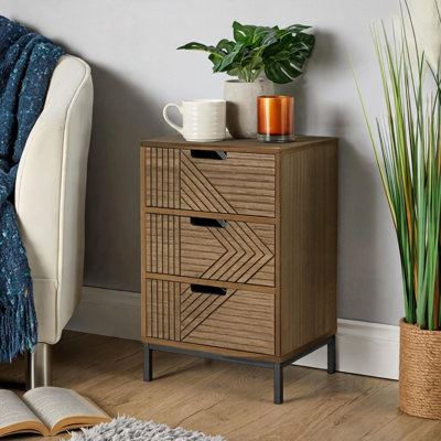 Rett 3 Drawer Wooden Bedside Table Storage Unit