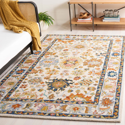 Tapis oriental performance en laine / coton touffeté Fredericke blanc / bleu / jaune