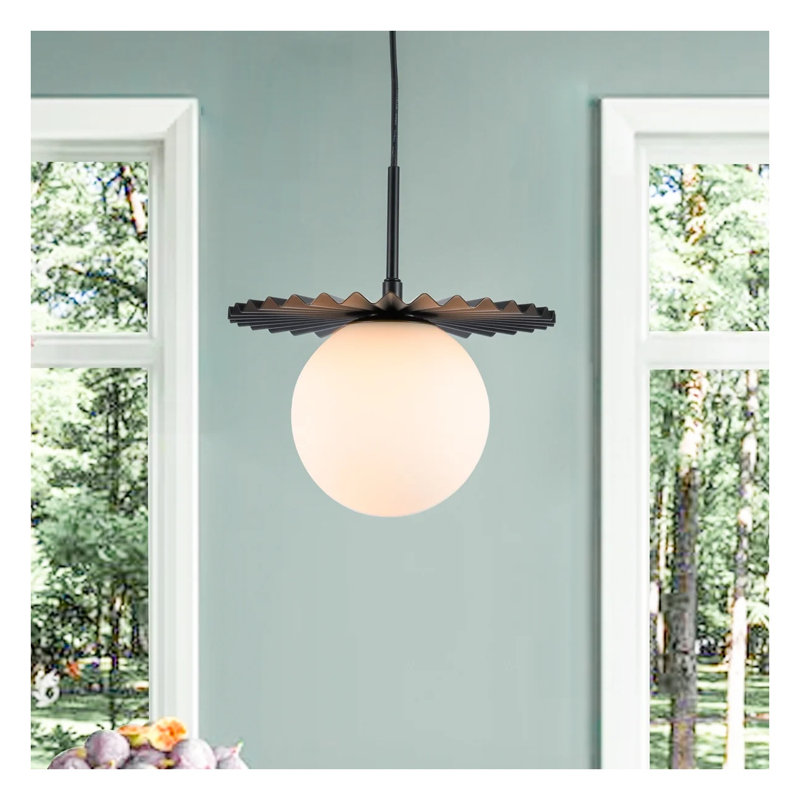 Luminaire suspendu moderne en fer forgé noir avec abat-jour en verre lait pour îlot de cuisine