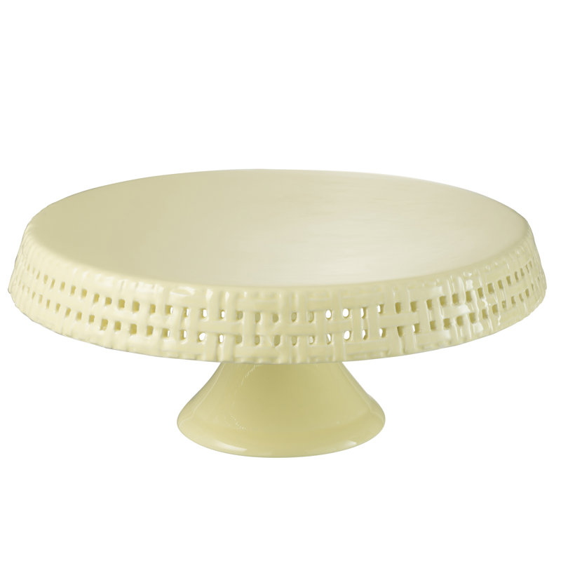 Cake Plate Ceramic Peach Large, Yellow