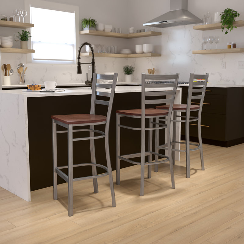 Loughran Ladder Back Metal Restaurant Barstools, Cherry, Black, 1