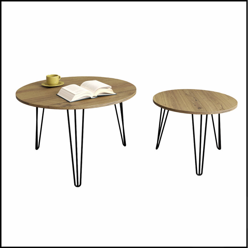 Ensemble de 2 tables basses gigognes rondes de 70 cm (27,56 po), plateau circulaire en bois pour une décoration de salon polyvalente et élégante