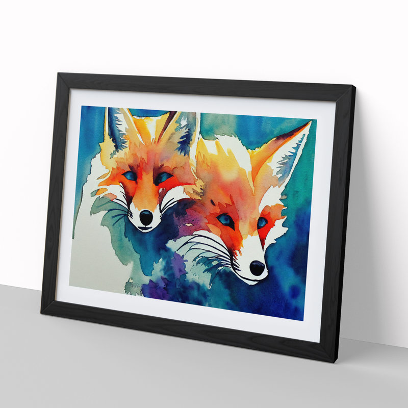 Fox Watercolour Vol.1 - Single Picture Frame Painting, 34cm H x 46cm W x 2cm D, Black Framed