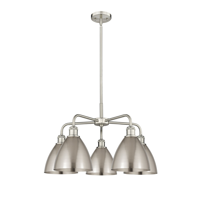 Lustre en dôme à 5 lumières Trickett, Nickel satiné, Nickel satiné brossé