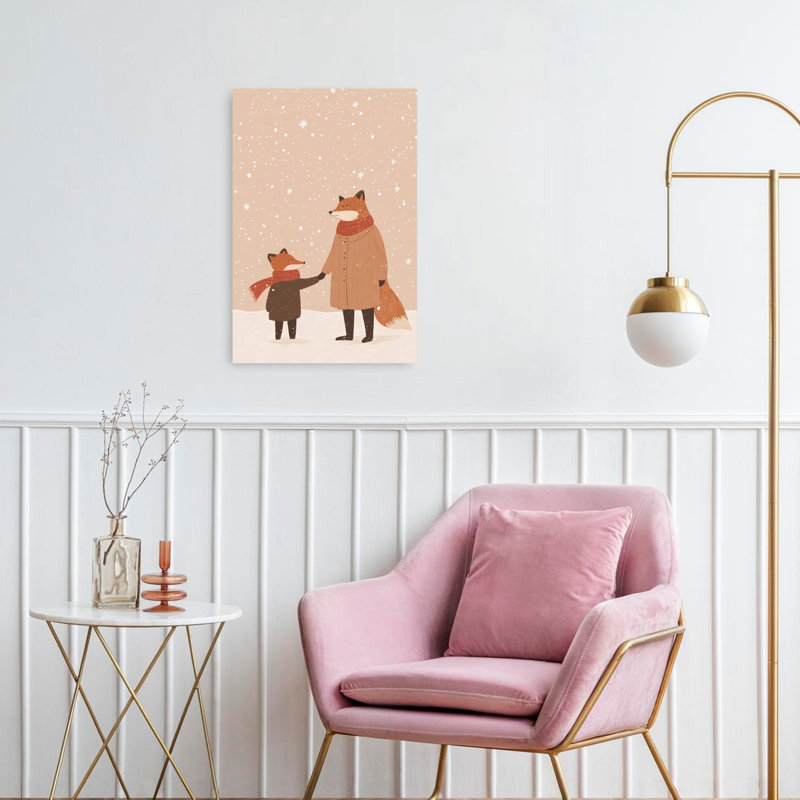 Cozy Winter Foxes Peaceful Serene Whimsical Fox Forest Nature Wall Art Print 1 Piece Wrapped Canvas Wall Art