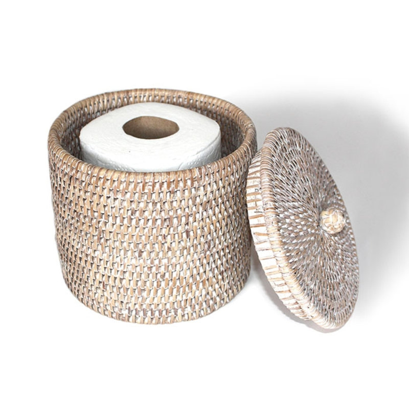 Toilet Paper Holder Single Roll With Lid, White Wash